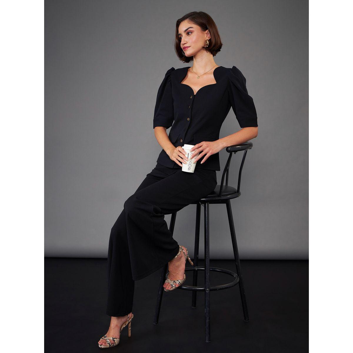 Puff Sleeves Top & Bell Bottom Pants Co-Ords-women-clothing-coordsets-image-2