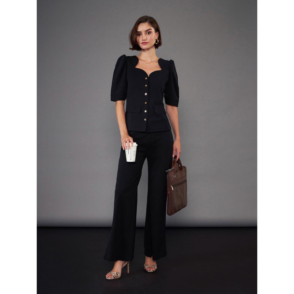 Puff Sleeves Top & Bell Bottom Pants Co-Ords-women-clothing-coordsets-image-7