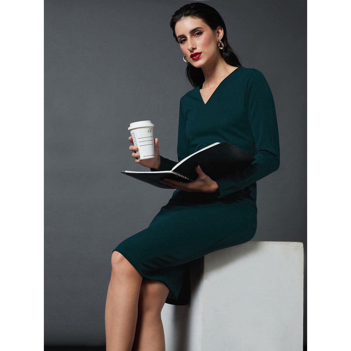 فستان بطول الركبة مزين بإبزيم ساسافراس × ستايلي-women-clothing-dresses-image-2