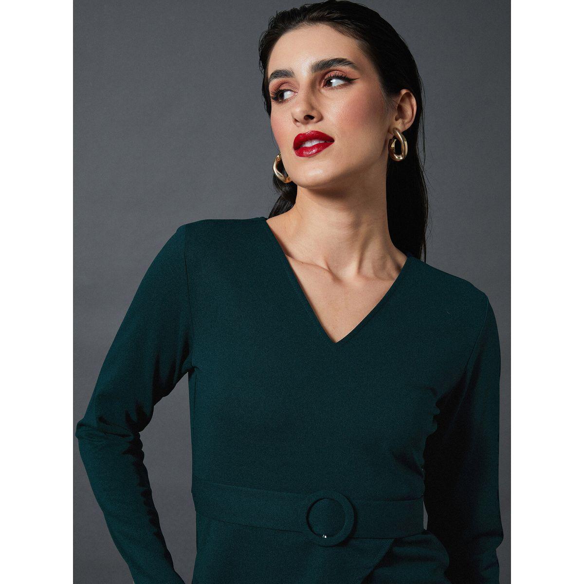 فستان بطول الركبة مزين بإبزيم ساسافراس × ستايلي-women-clothing-dresses-image-4