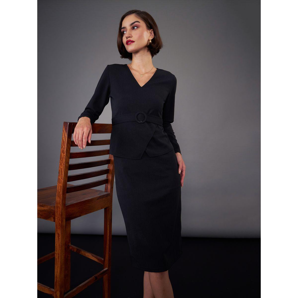 فستان بطول الركبة مزين بإبزيم ساسافراس × ستايلي-women-clothing-dresses-image-1