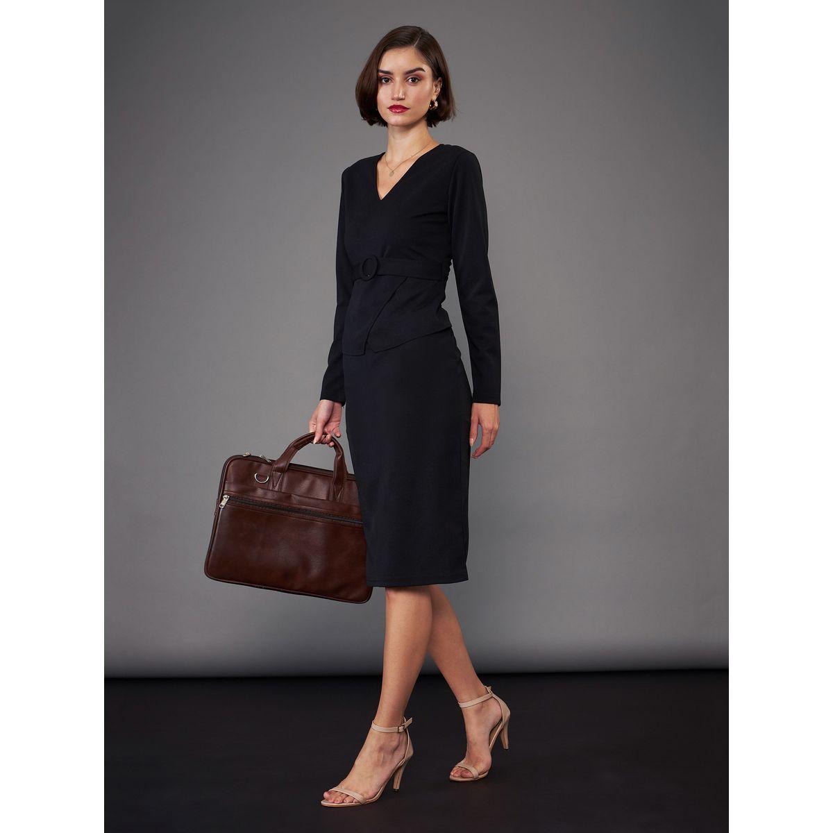 فستان بطول الركبة مزين بإبزيم ساسافراس × ستايلي-women-clothing-dresses-image-2