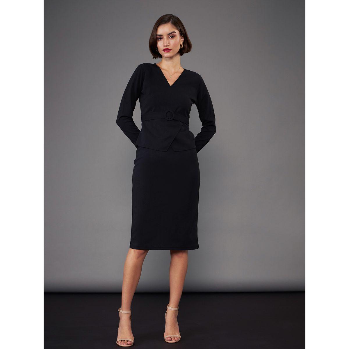 فستان بطول الركبة مزين بإبزيم ساسافراس × ستايلي-women-clothing-dresses-image-5