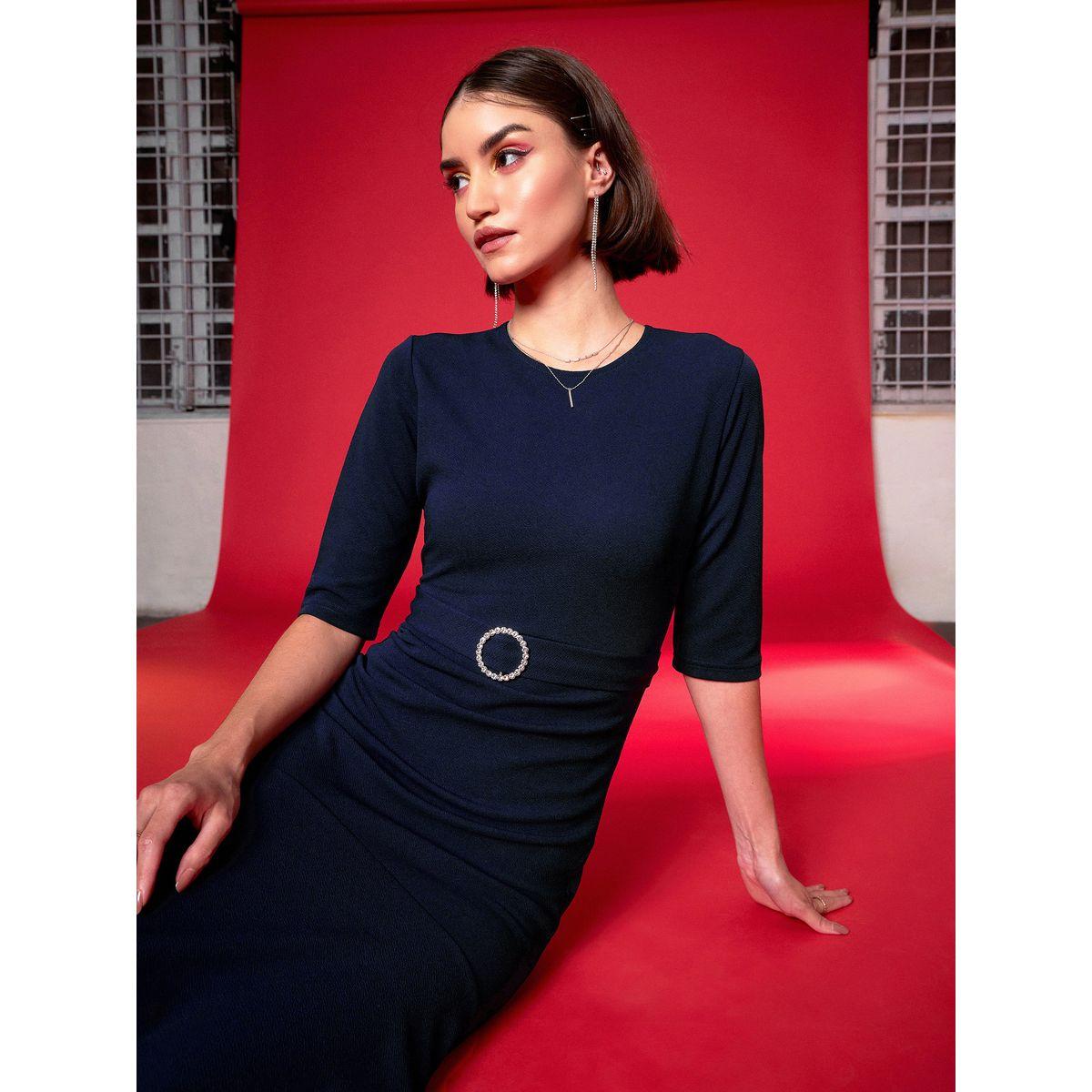 Sassafras X Styli Frill Hem Belted Midi Dress with 3/4 Sleeve-women-clothing-dresses-image-2
