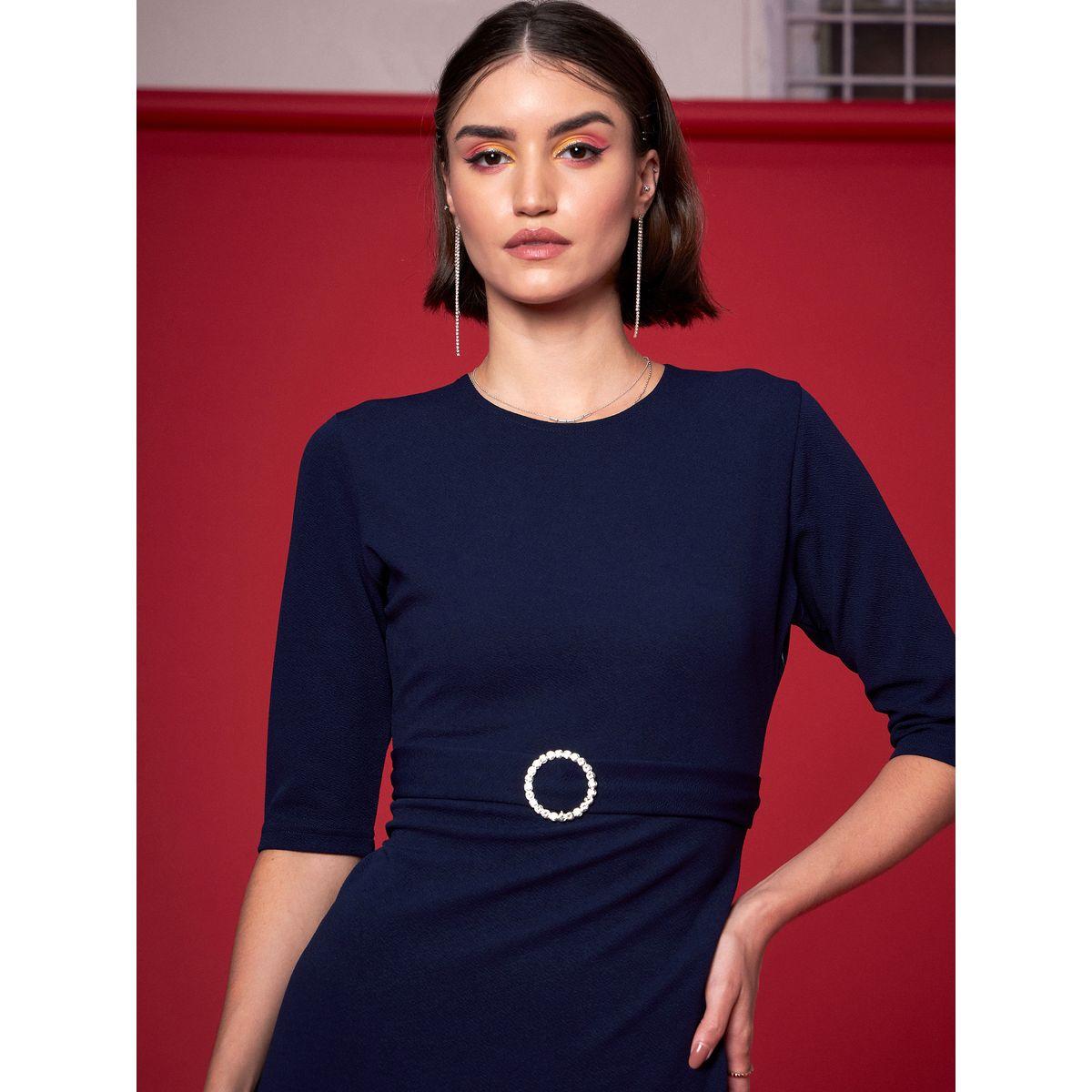 Sassafras X Styli Frill Hem Belted Midi Dress with 3/4 Sleeve-women-clothing-dresses-image-4
