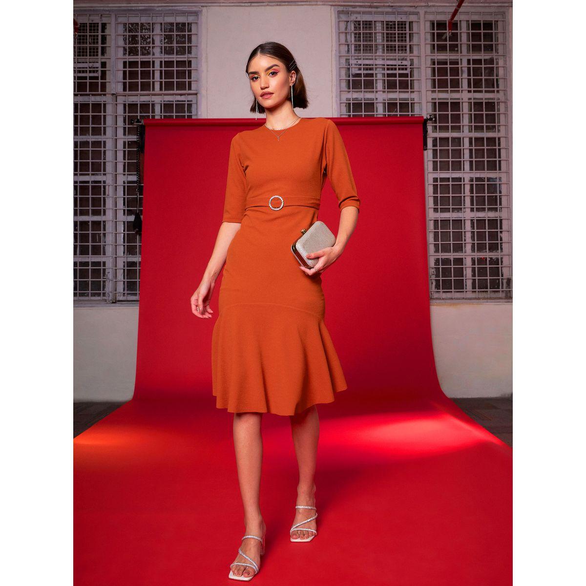 Sassafras X Styli Frill Hem Belted Midi Dress with 3/4 Sleeve-women-clothing-dresses-image-1