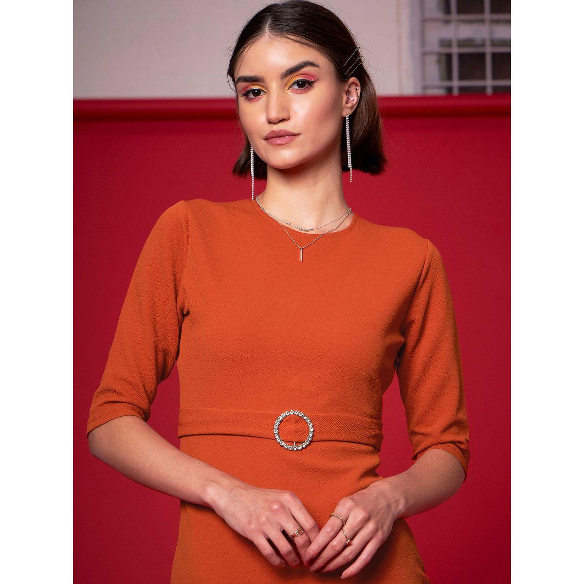 Sassafras X Styli Frill Hem Belted Midi Dress with 3/4 Sleeve-women-clothing-dresses-image-4
