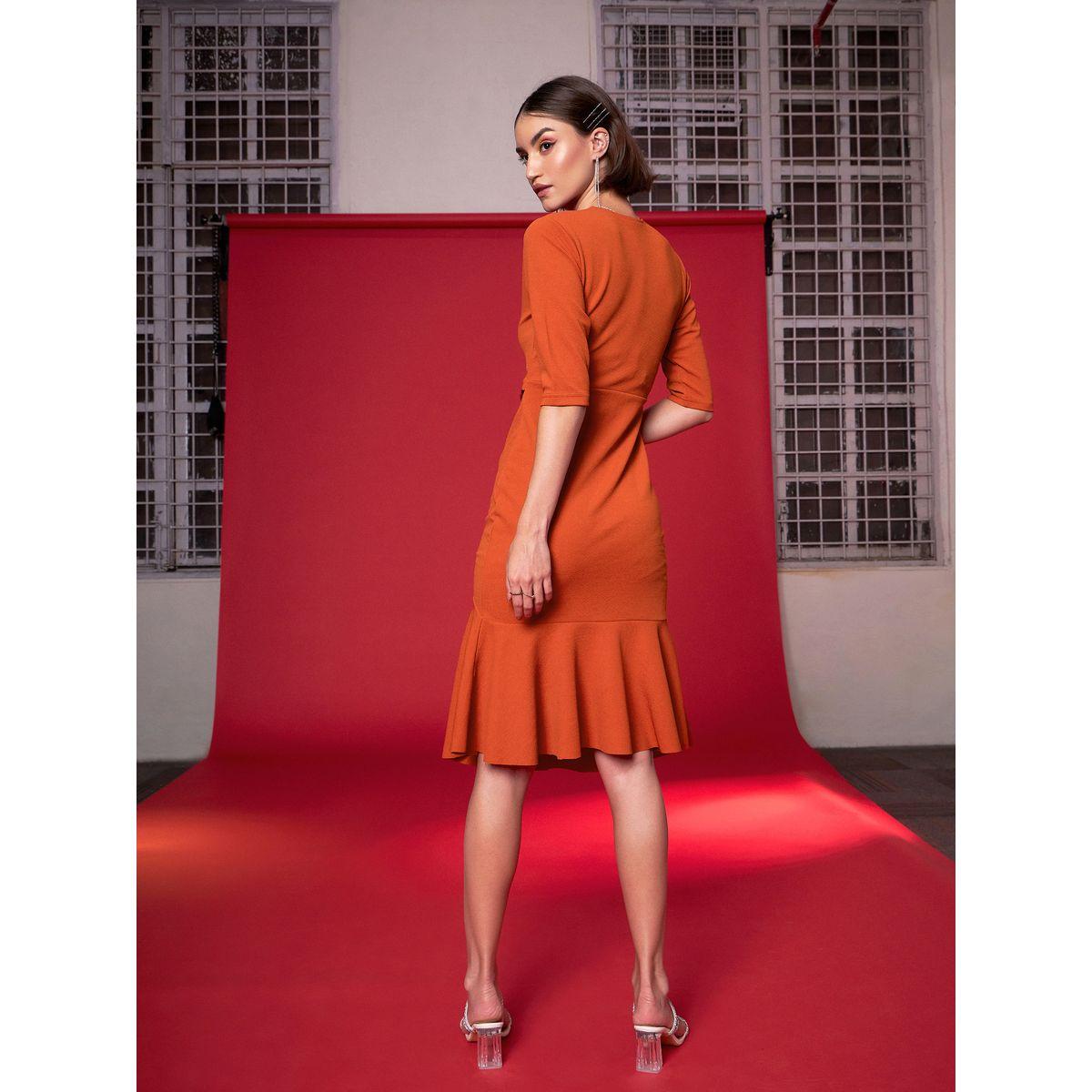 Sassafras X Styli Frill Hem Belted Midi Dress with 3/4 Sleeve-women-clothing-dresses-image-5