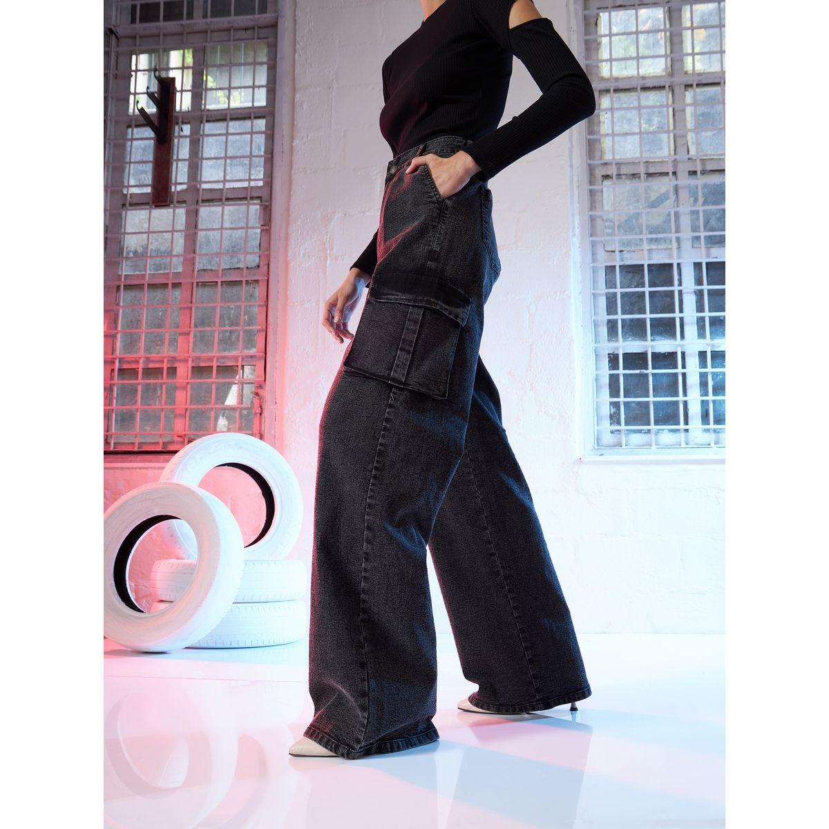 High Rise Wide Leg Side Pocket Cargo Jeans-women-clothing-bottoms-jeans-image-2