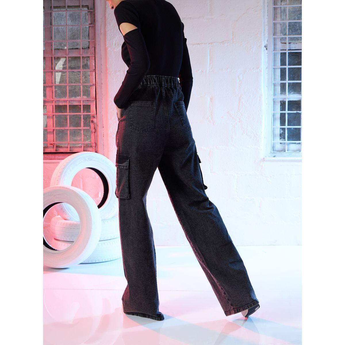 High Rise Wide Leg Side Pocket Cargo Jeans-women-clothing-bottoms-jeans-image-4