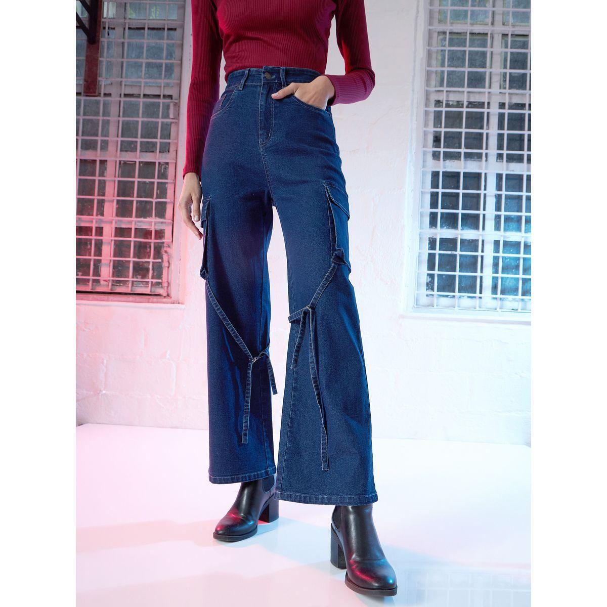 جينز كارجو بقصة مستقيمة وأربطة ساسافراس × ستايلي-women-clothing-bottoms-jeans-image-1