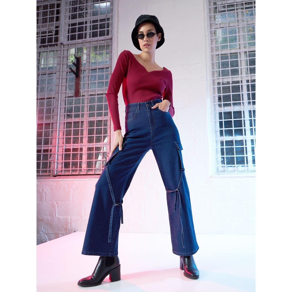 جينز كارجو بقصة مستقيمة وأربطة ساسافراس × ستايلي-women-clothing-bottoms-jeans-image-2