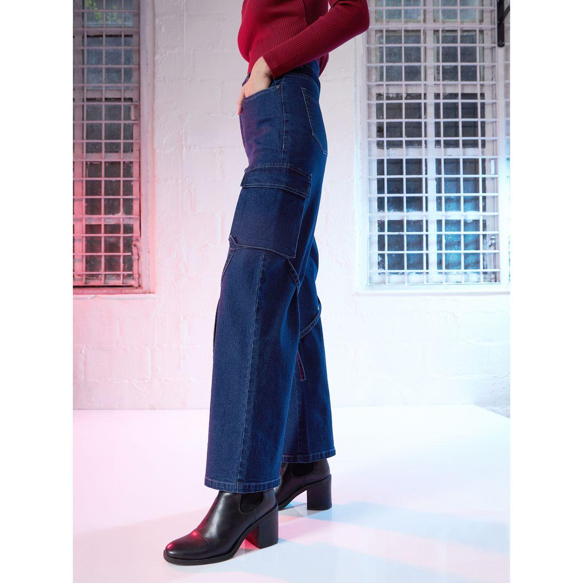 جينز كارجو بقصة مستقيمة وأربطة ساسافراس × ستايلي-women-clothing-bottoms-jeans-image-3