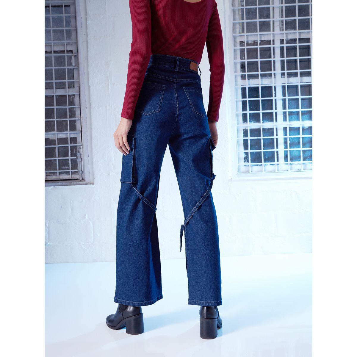 جينز كارجو بقصة مستقيمة وأربطة ساسافراس × ستايلي-women-clothing-bottoms-jeans-image-5
