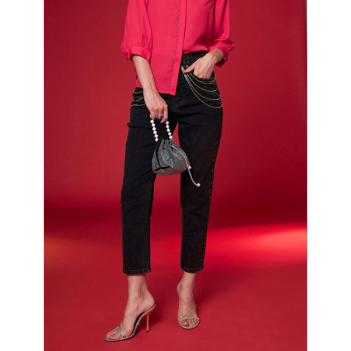 جينز قصير بخصر متوسط ساسافراس × ستايلي-women-clothing-bottoms-jeans-image-2