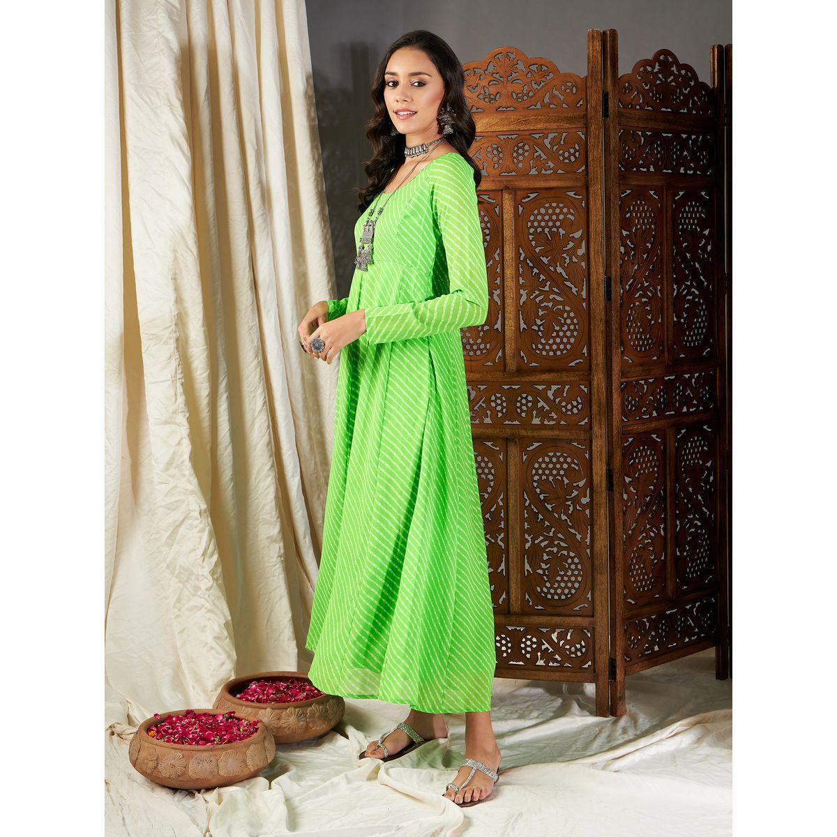 Sassafras X Styli   Lehariya Anarkali Dress with Tie-Up Back-women-clothing-ethnicwear-dresses-image-3