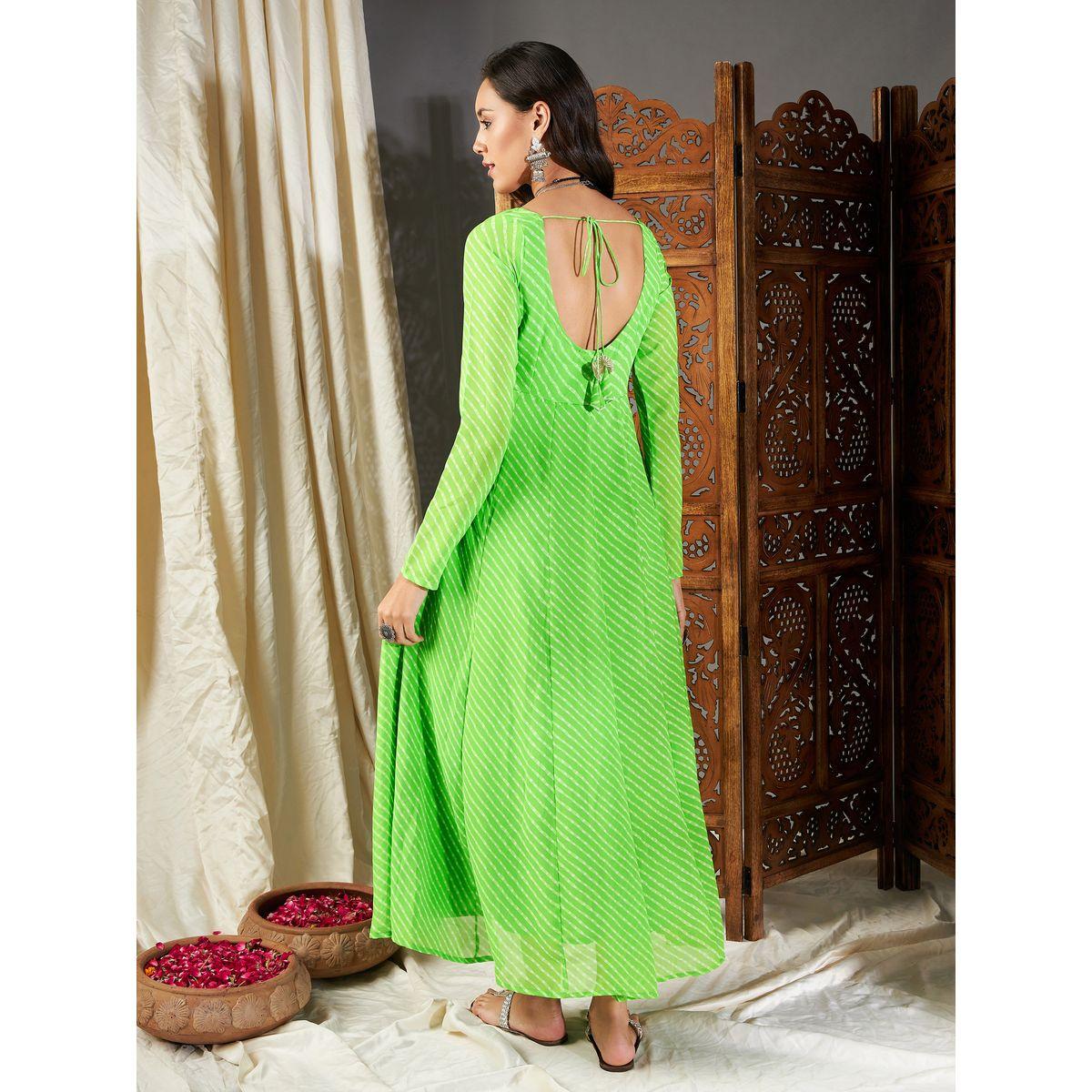 Sassafras X Styli   Lehariya Anarkali Dress with Tie-Up Back-women-clothing-ethnicwear-dresses-image-5