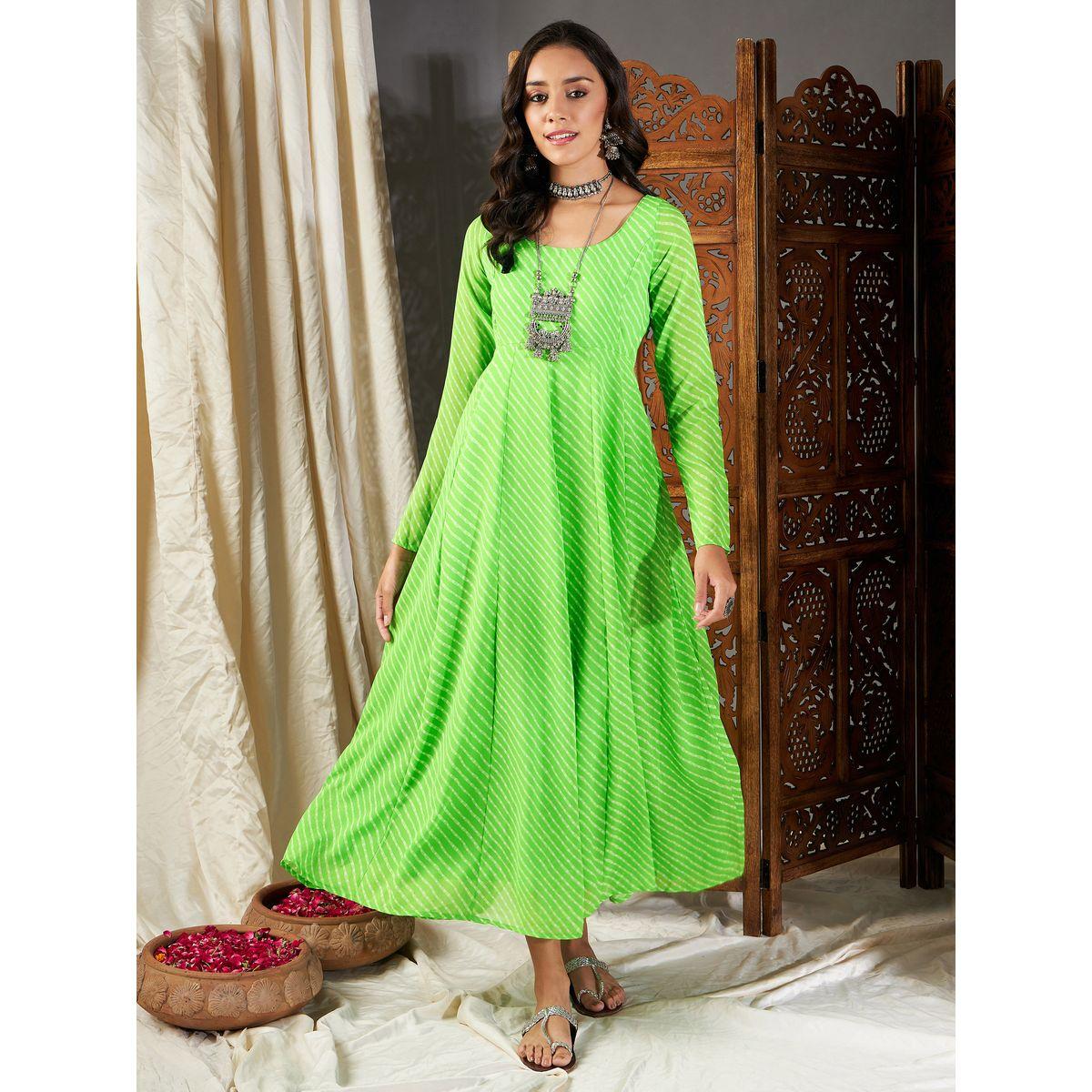 Sassafras X Styli   Lehariya Anarkali Dress with Tie-Up Back-women-clothing-ethnicwear-dresses-image-6