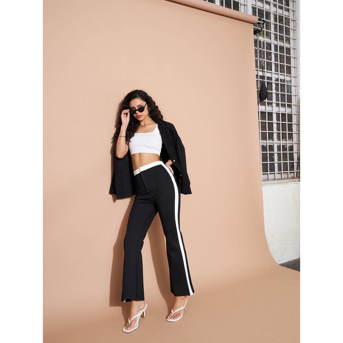 Sassafras X Styli High Rise Contrast Side Panel Flared Pants-women-clothing-bottoms-trousers-image-2