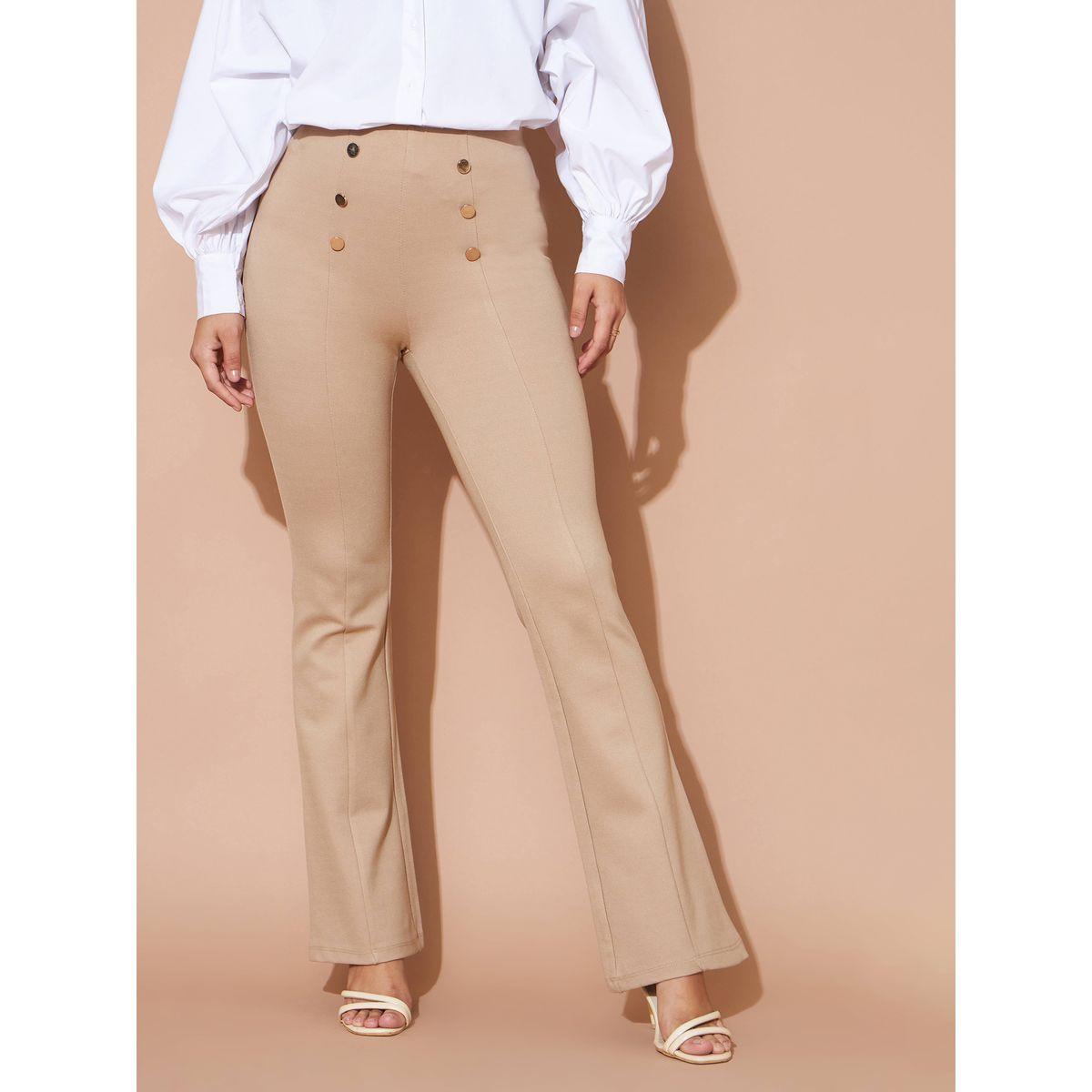 Sassafras X Styli High Rise Gold Show Button Detail Flare Pants-women-clothing-bottoms-trousers-image-1