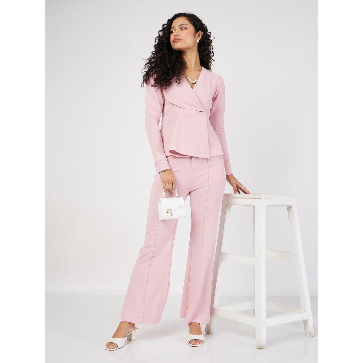 Wrap Peplum Top & Bell Bottom Pants Co-Ords-women-clothing-coordsets-image-1