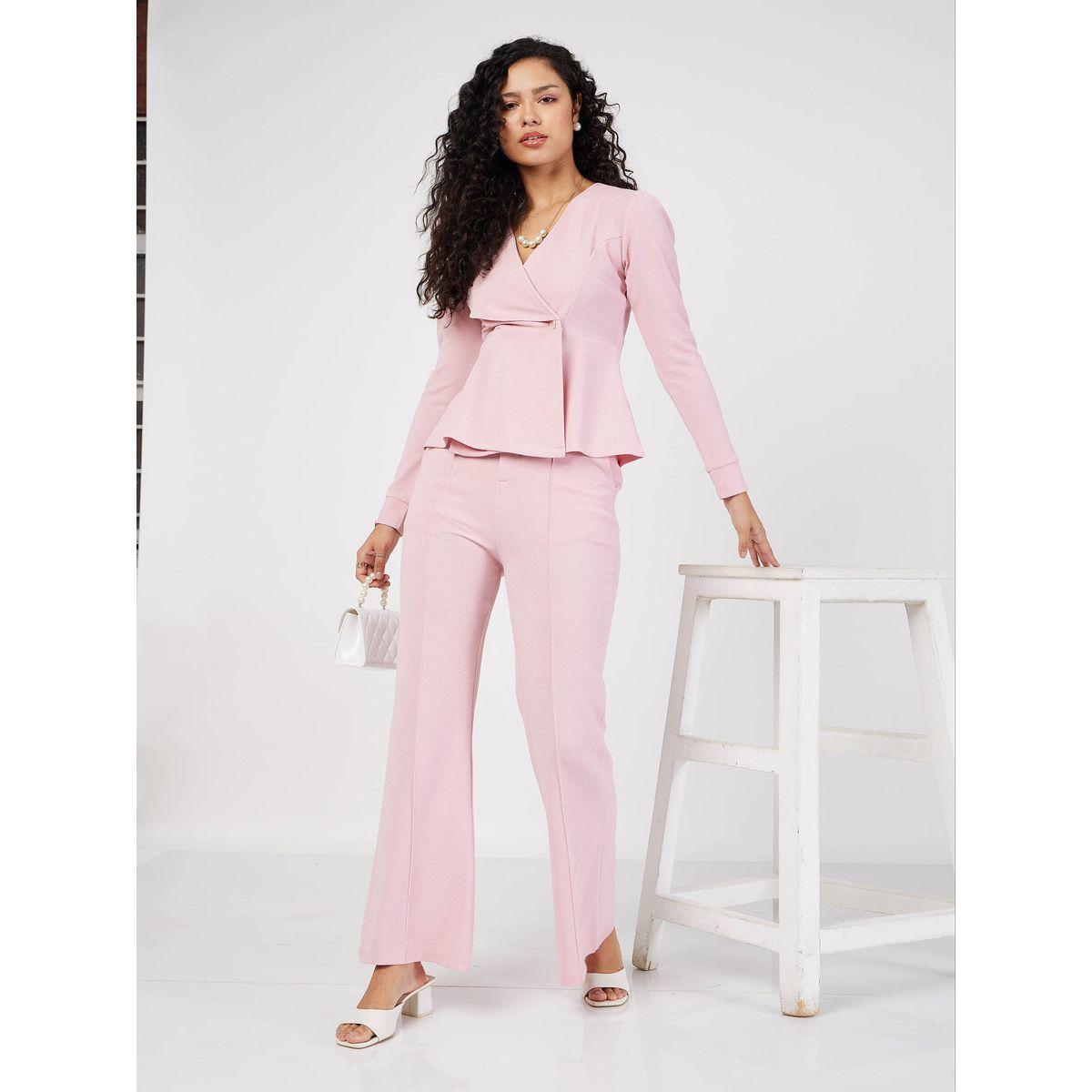 Wrap Peplum Top & Bell Bottom Pants Co-Ords-women-clothing-coordsets-image-2