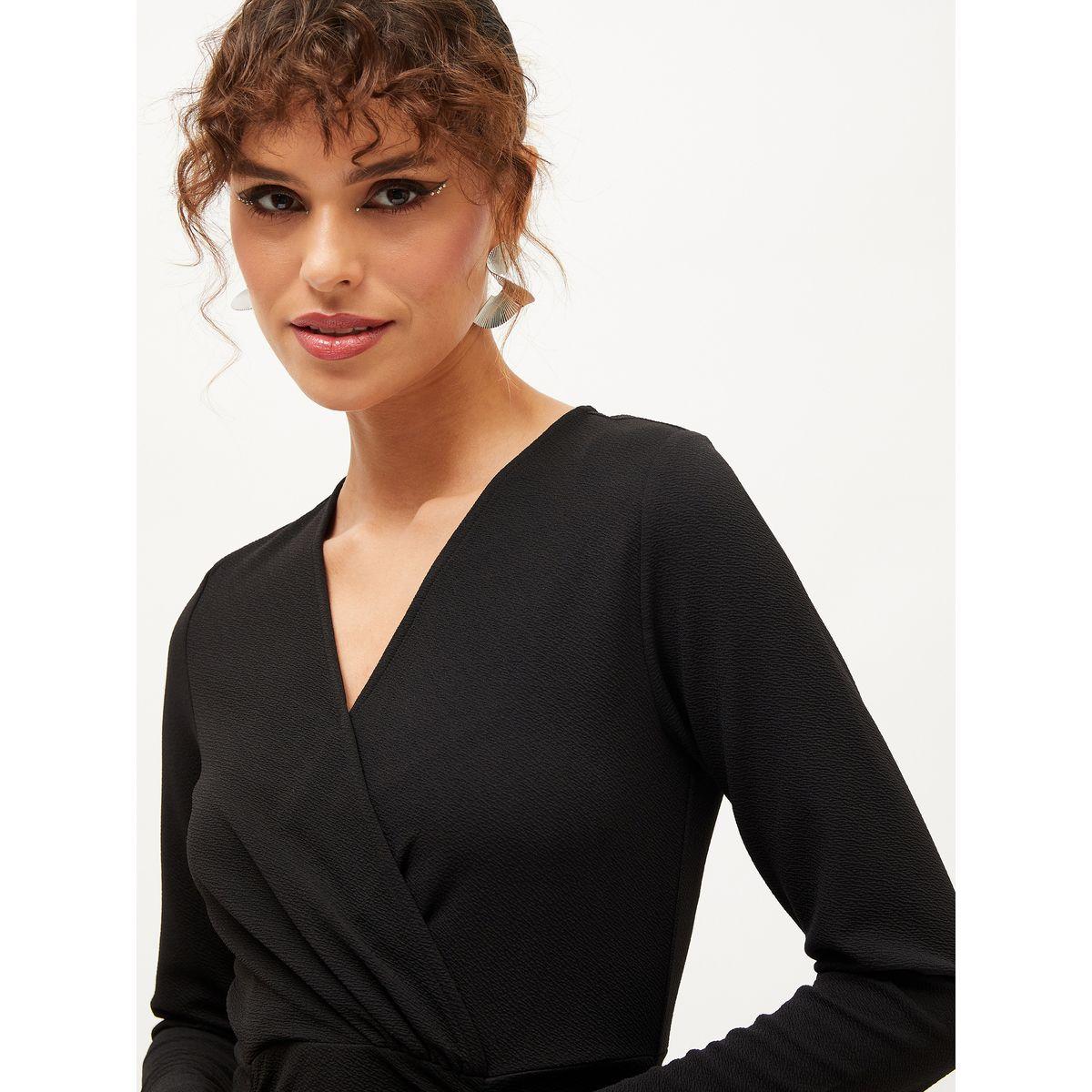 Sassafras X Styli V Neck Knitted Ruched Midi Dress-women-clothing-dresses-image-4