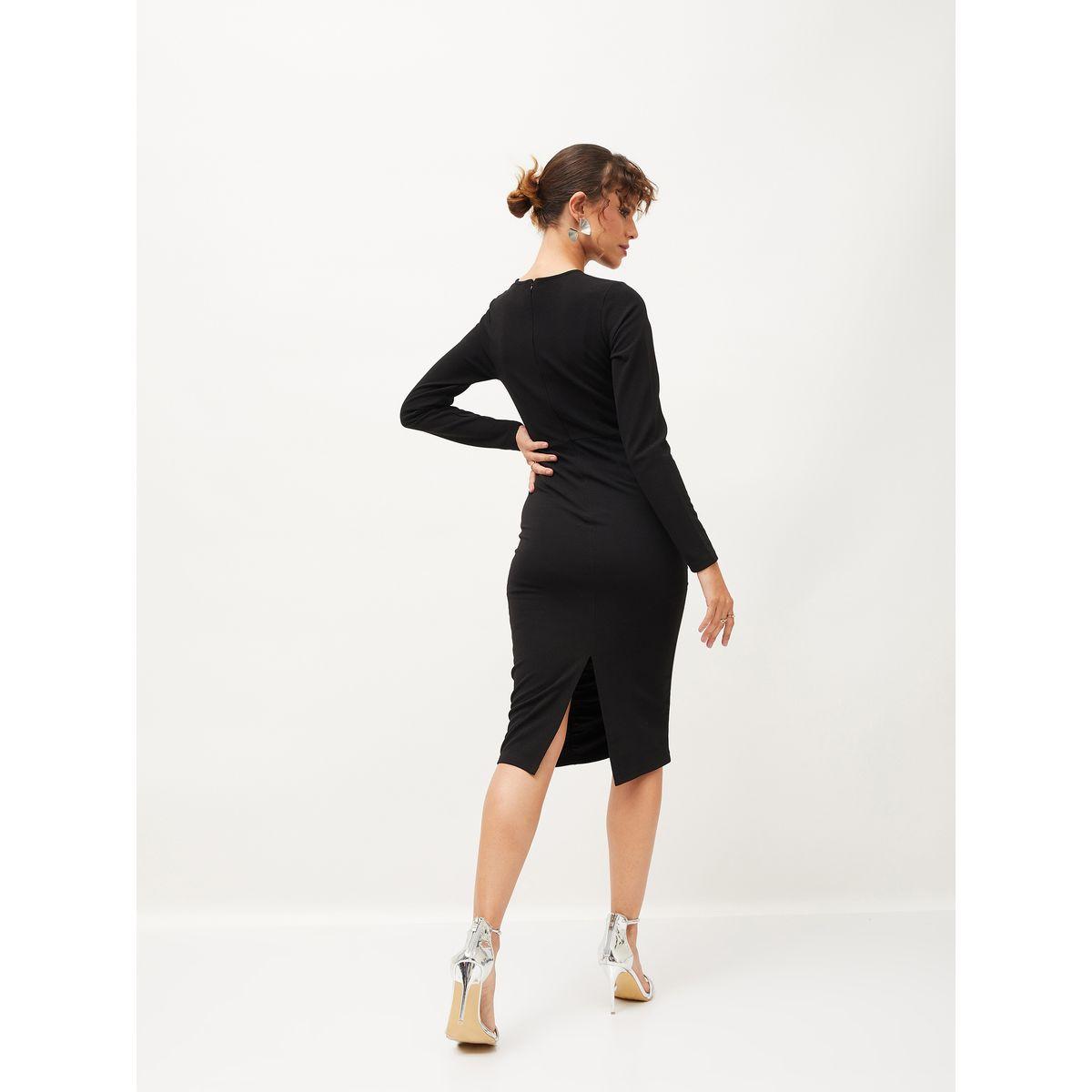 Sassafras X Styli V Neck Knitted Ruched Midi Dress-women-clothing-dresses-image-5