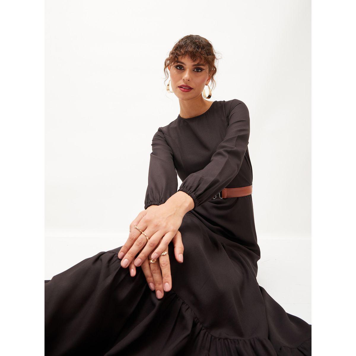 Sassafras X Styli Belted Tiered Maxi Dress with Long Sleeve-women-clothing-dresses-image-2