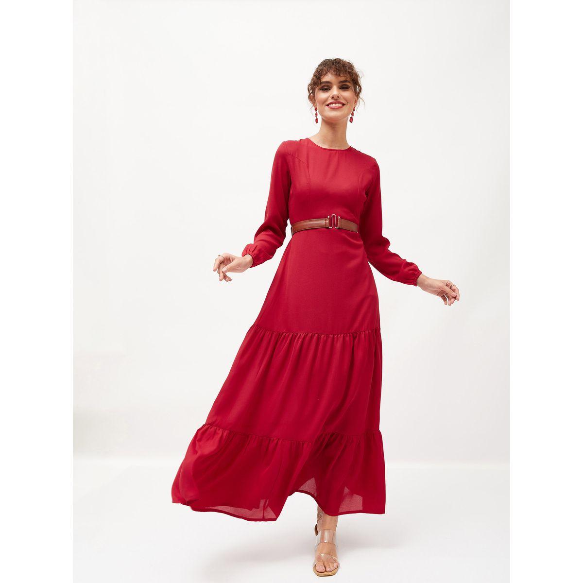 Sassafras X Styli Belted Tiered Maxi Dress with Long Sleeve-women-clothing-dresses-image-1