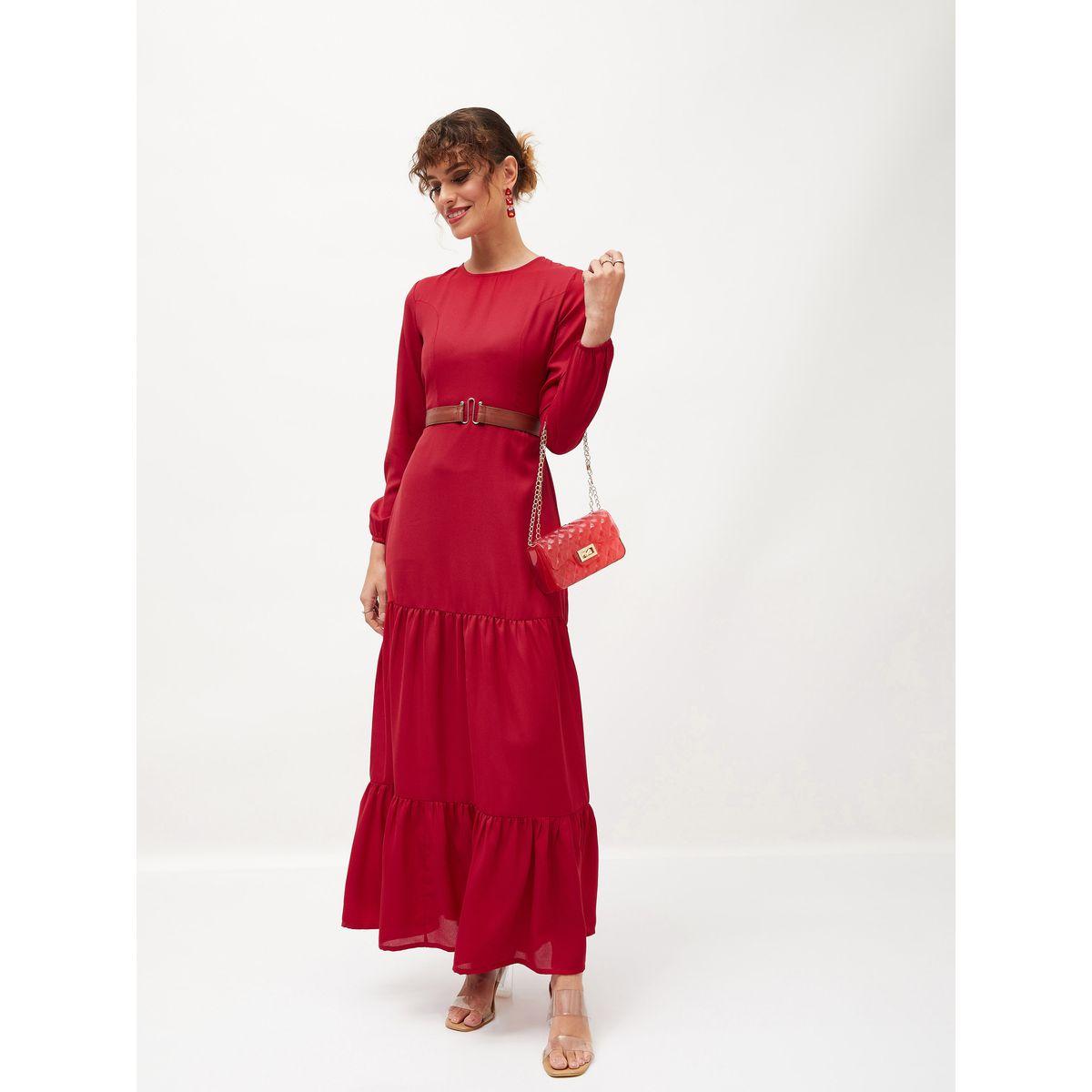 Sassafras X Styli Belted Tiered Maxi Dress with Long Sleeve-women-clothing-dresses-image-2