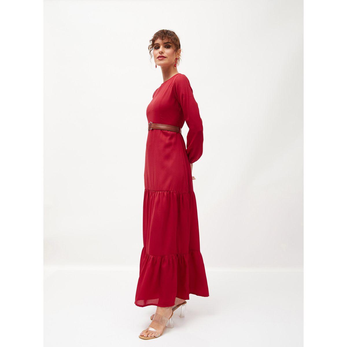 Sassafras X Styli Belted Tiered Maxi Dress with Long Sleeve-women-clothing-dresses-image-3