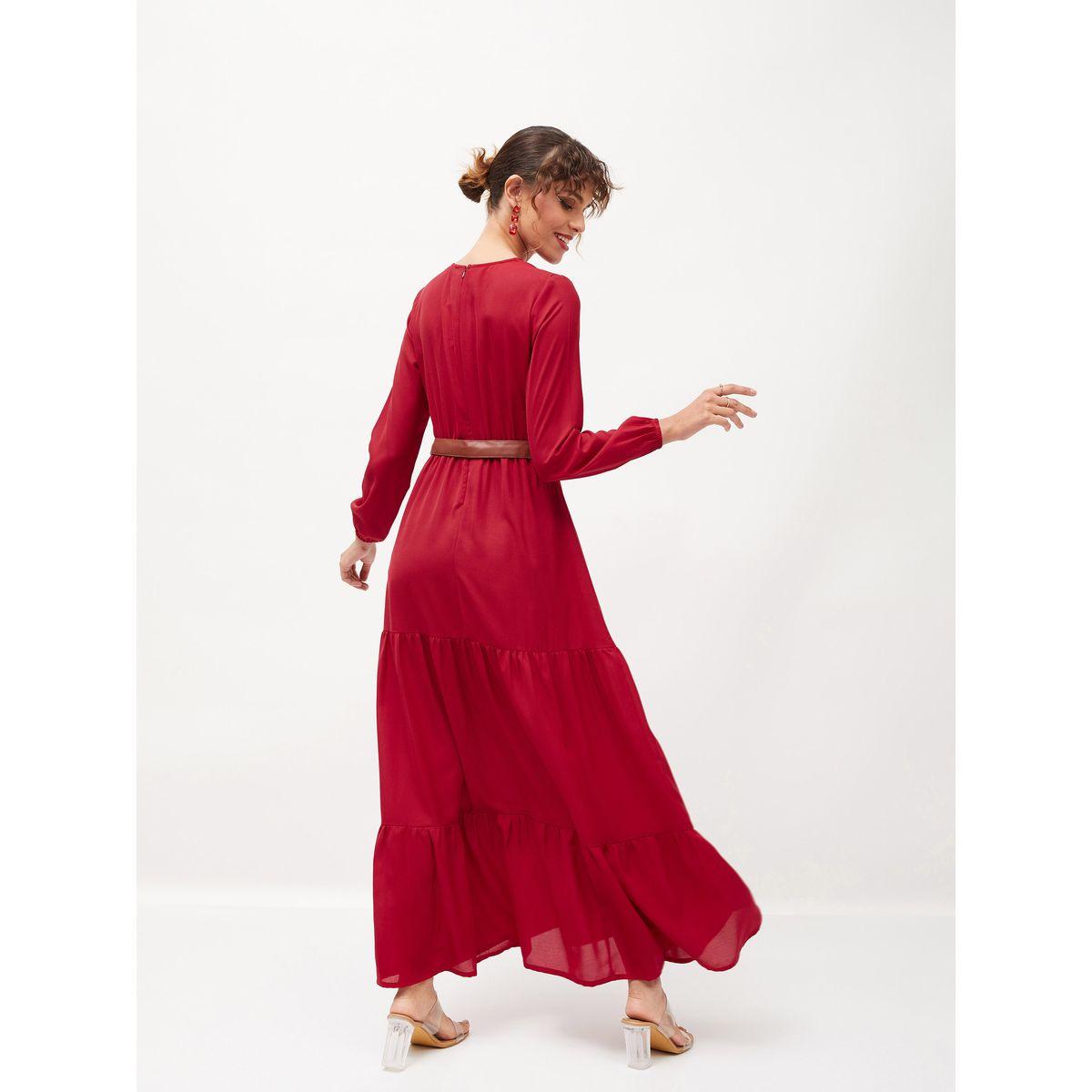 Sassafras X Styli Belted Tiered Maxi Dress with Long Sleeve-women-clothing-dresses-image-5