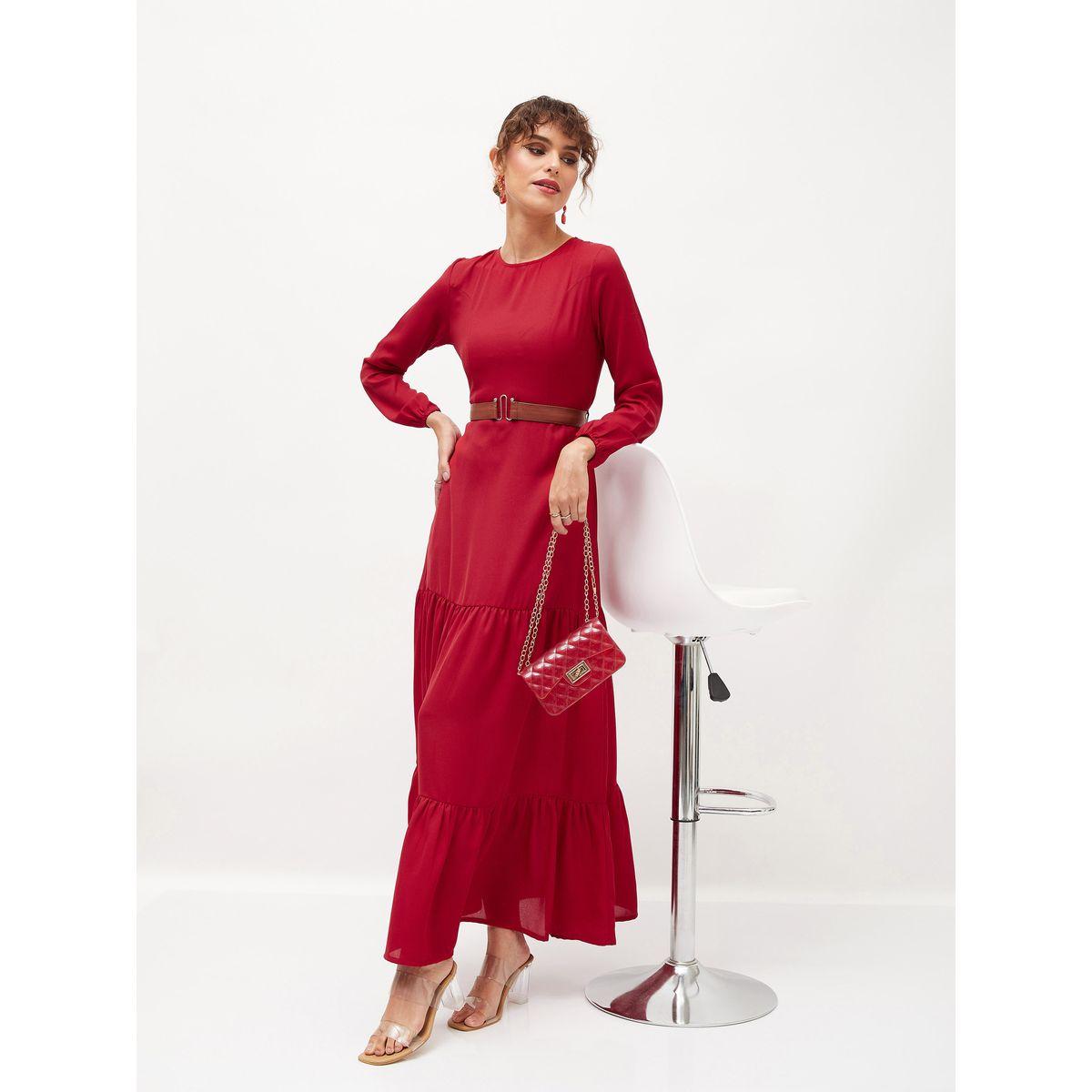 Sassafras X Styli Belted Tiered Maxi Dress with Long Sleeve-women-clothing-dresses-image-6