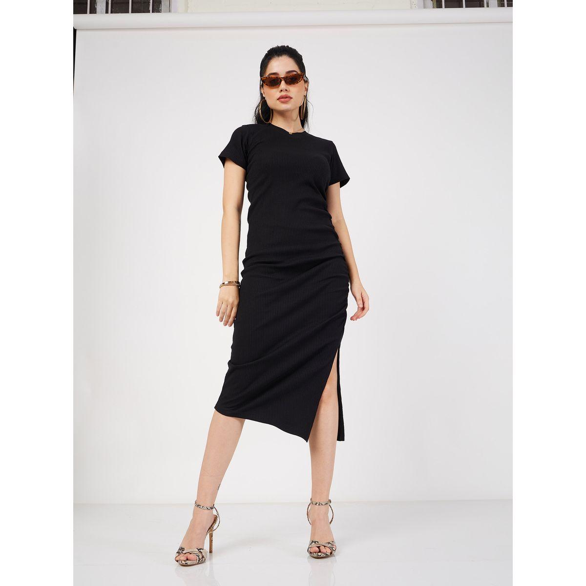 Side Ruched Ribbed Bodycon Midi Dress-women-clothing-dresses-image-2