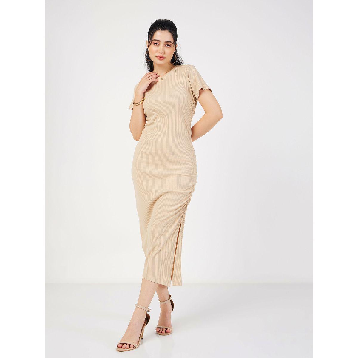 Side Ruched Ribbed Bodycon Midi Dress-women-clothing-dresses-image-1