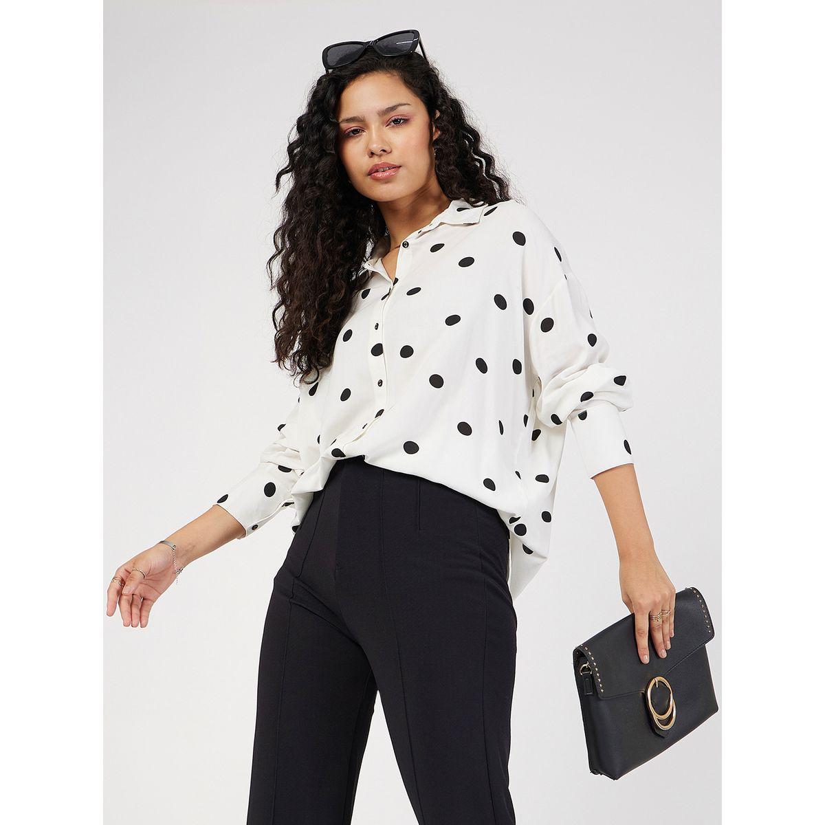 Sassafras X Styli Oversized All Over Polka Dot Print Shirt-women-clothing-shirtsandblouses-shirts-image-1