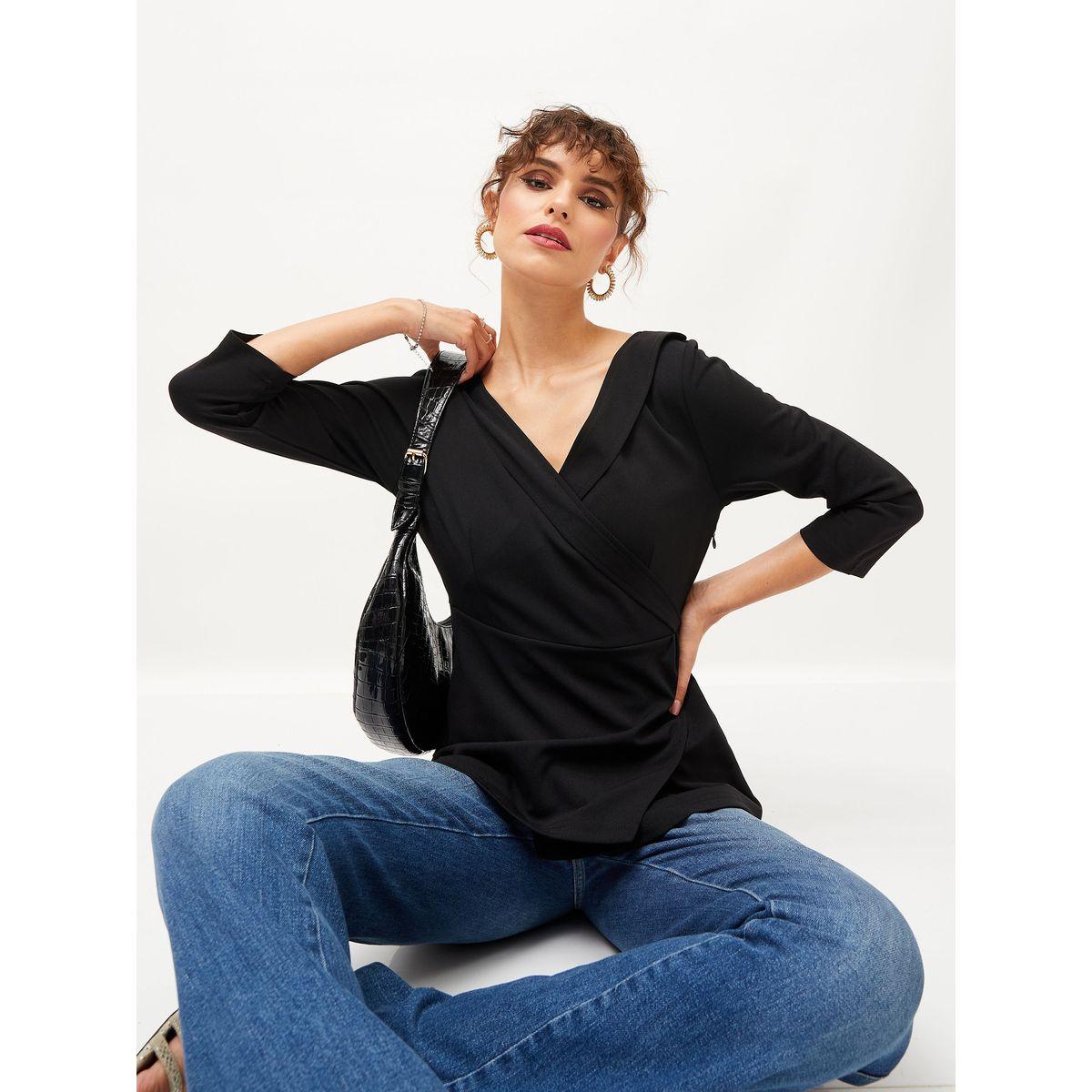 Sassafras X Styli Lapel Detail V Neck Top-women-clothing-shirtsandblouses-blouses-image-1