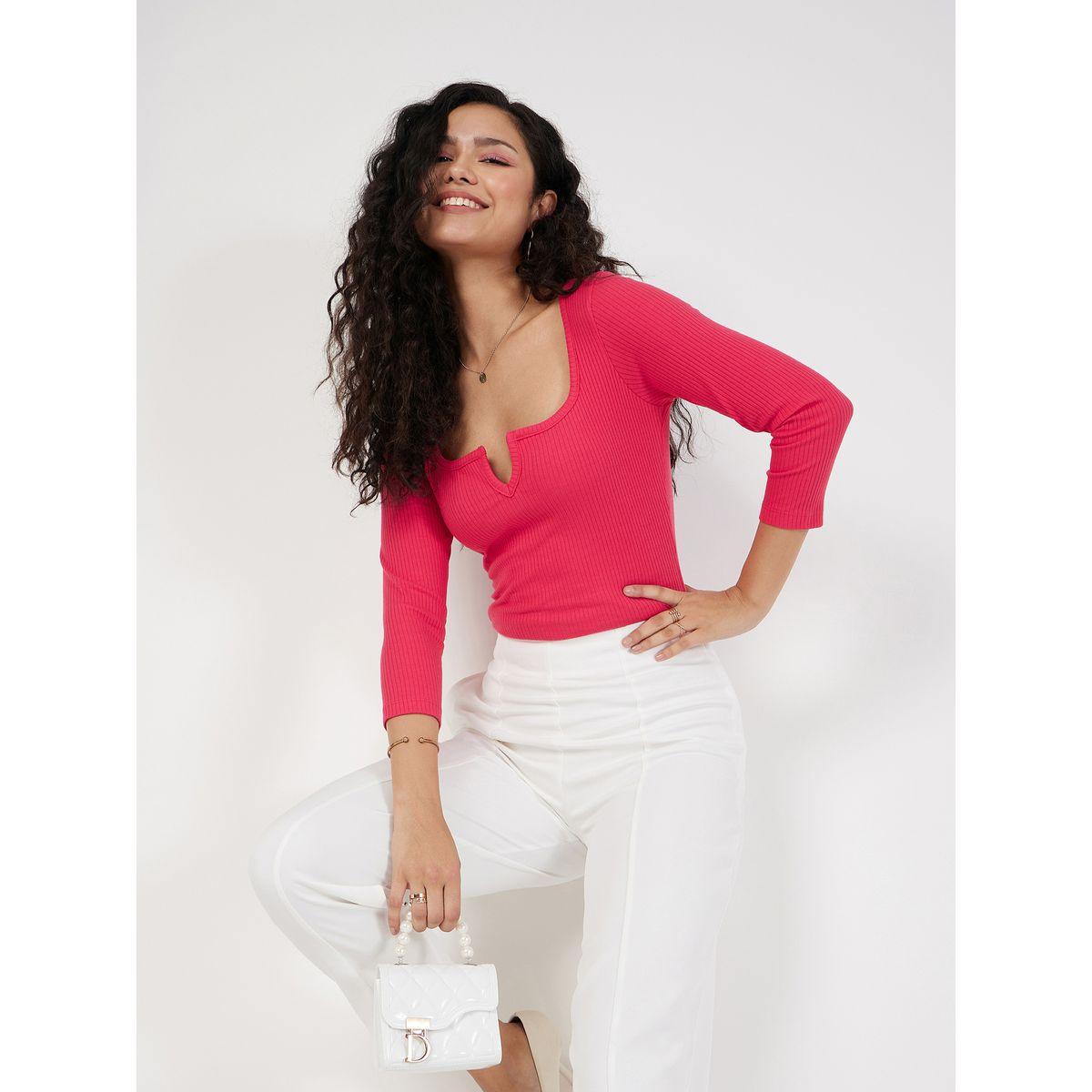 بلوزة بتفاصيل مضلعة واكمام طويلة ساسافراس × ستايلي-women-clothing-shirtsandblouses-blouses-image-1