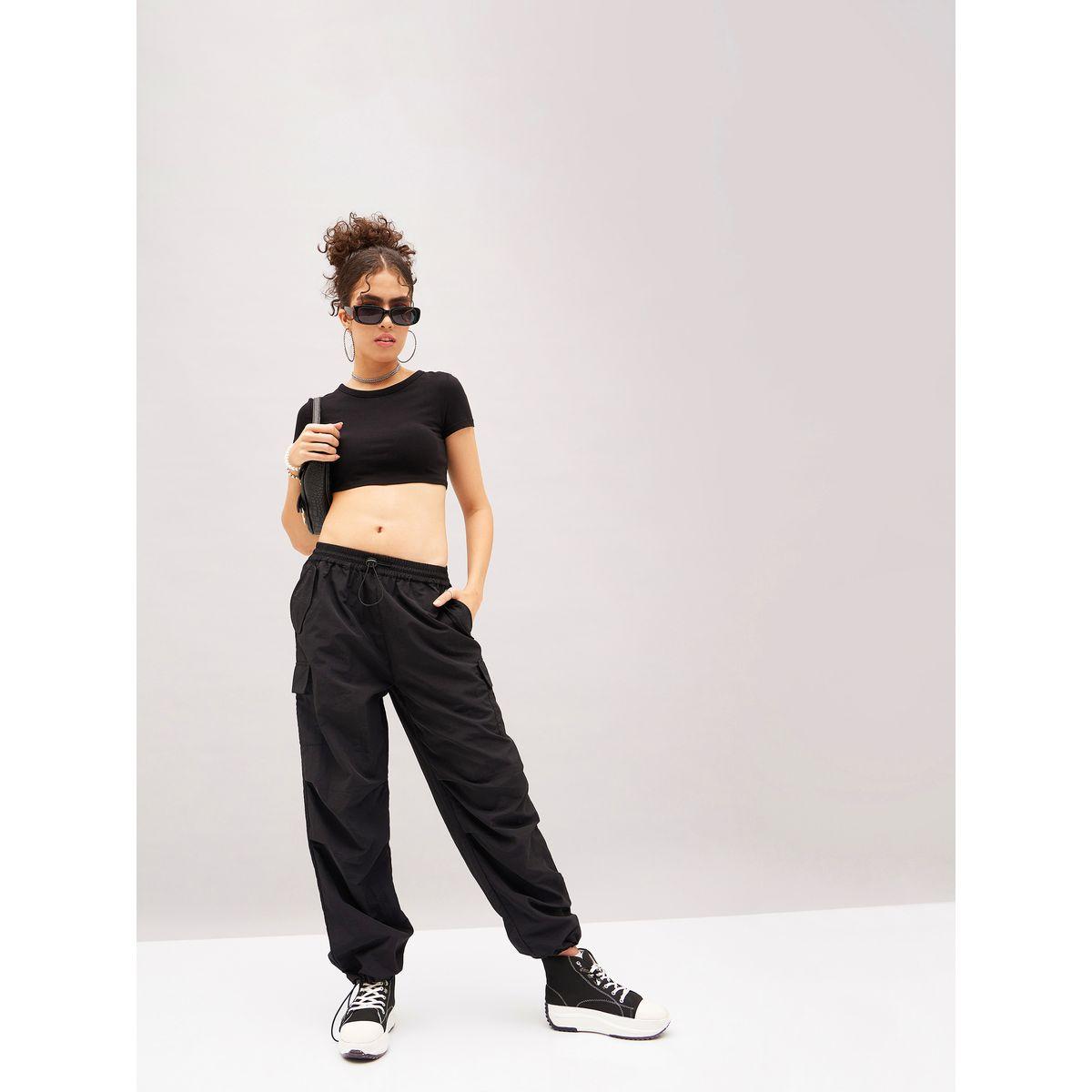 Solid Cargo Parachute Pants-women-clothing-bottoms-trousers-image-2