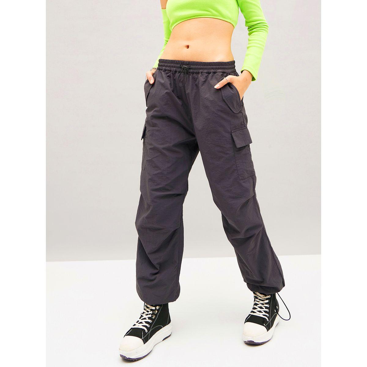 Solid Cargo Parachute Pants-women-clothing-bottoms-trousers-image-1