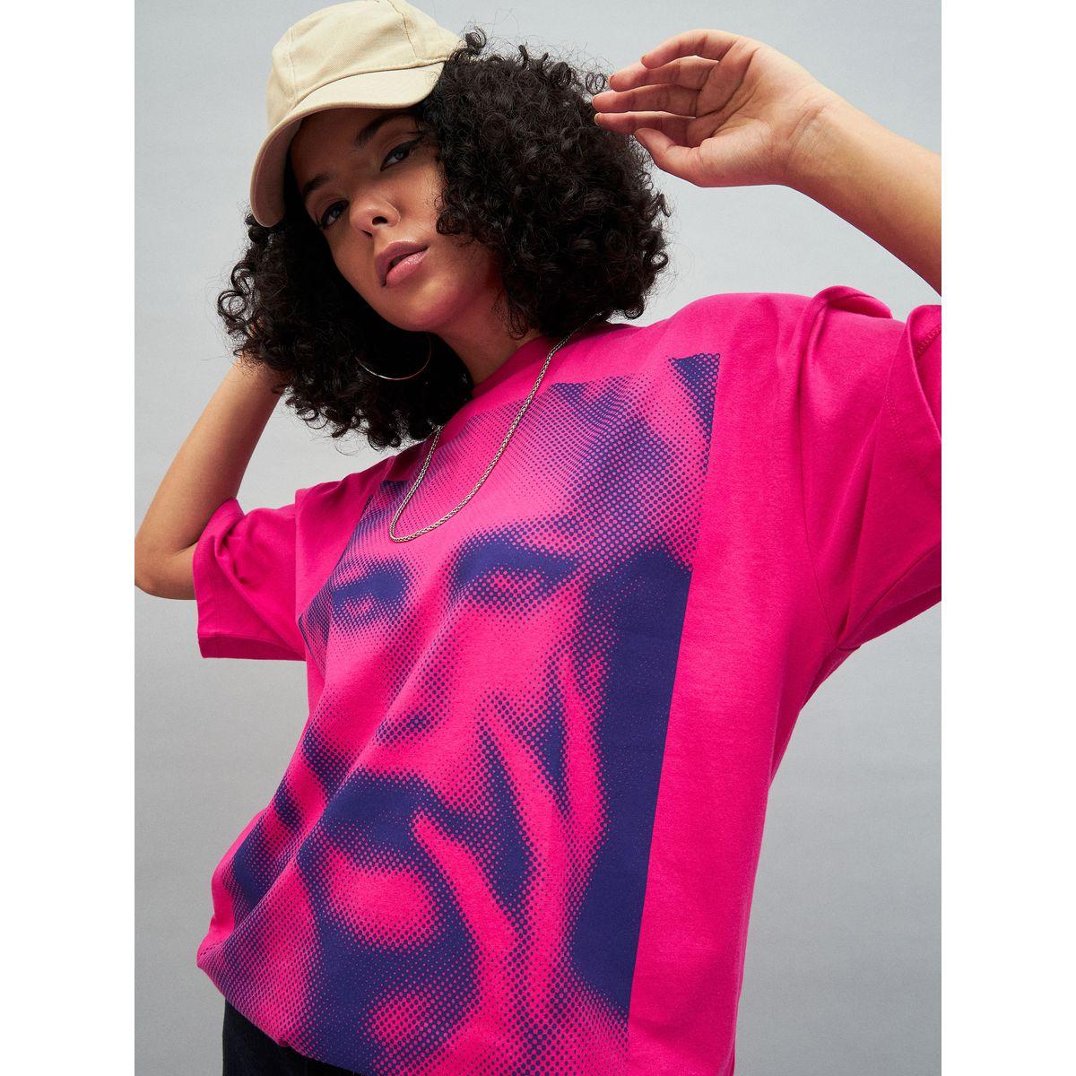 تيشيرت واسع مطبع بطبعة جرافيك ساسافراس × ستايلي-women-clothing-tshirts-image-1