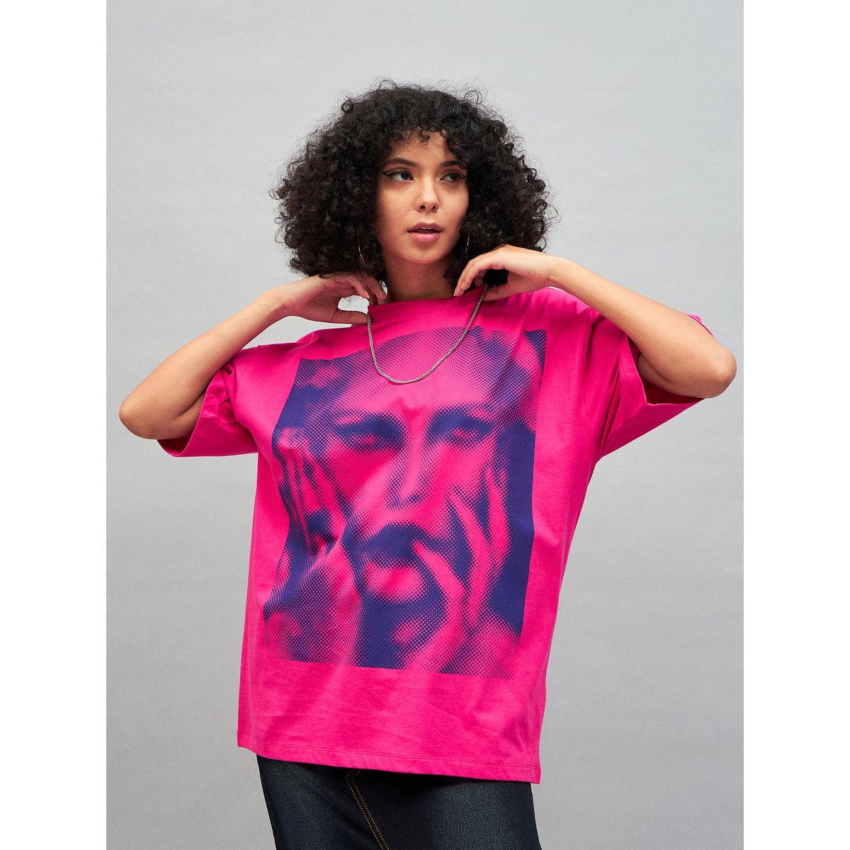 تيشيرت واسع مطبع بطبعة جرافيك ساسافراس × ستايلي-women-clothing-tshirts-image-2