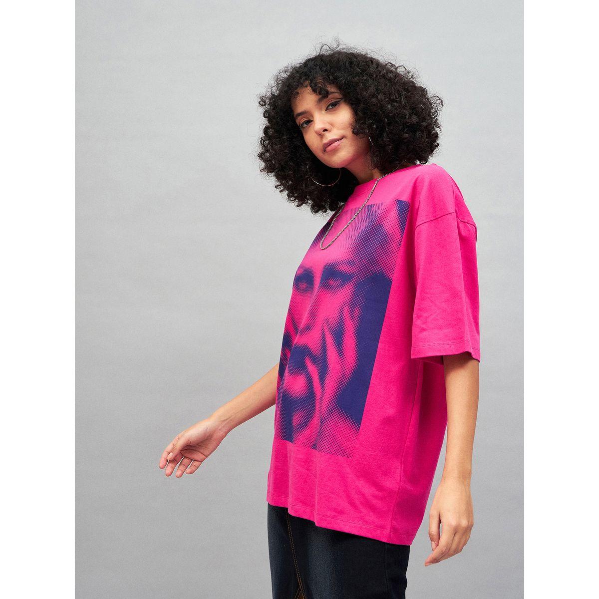 تيشيرت واسع مطبع بطبعة جرافيك ساسافراس × ستايلي-women-clothing-tshirts-image-3