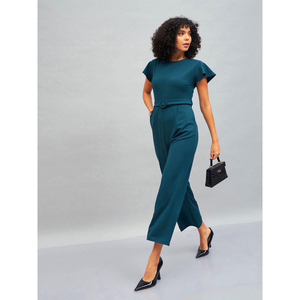 جمبسوت بأكمام كاب وجيوب ساسافراس × ستايلي-women-clothing-jumpsuits-image-1