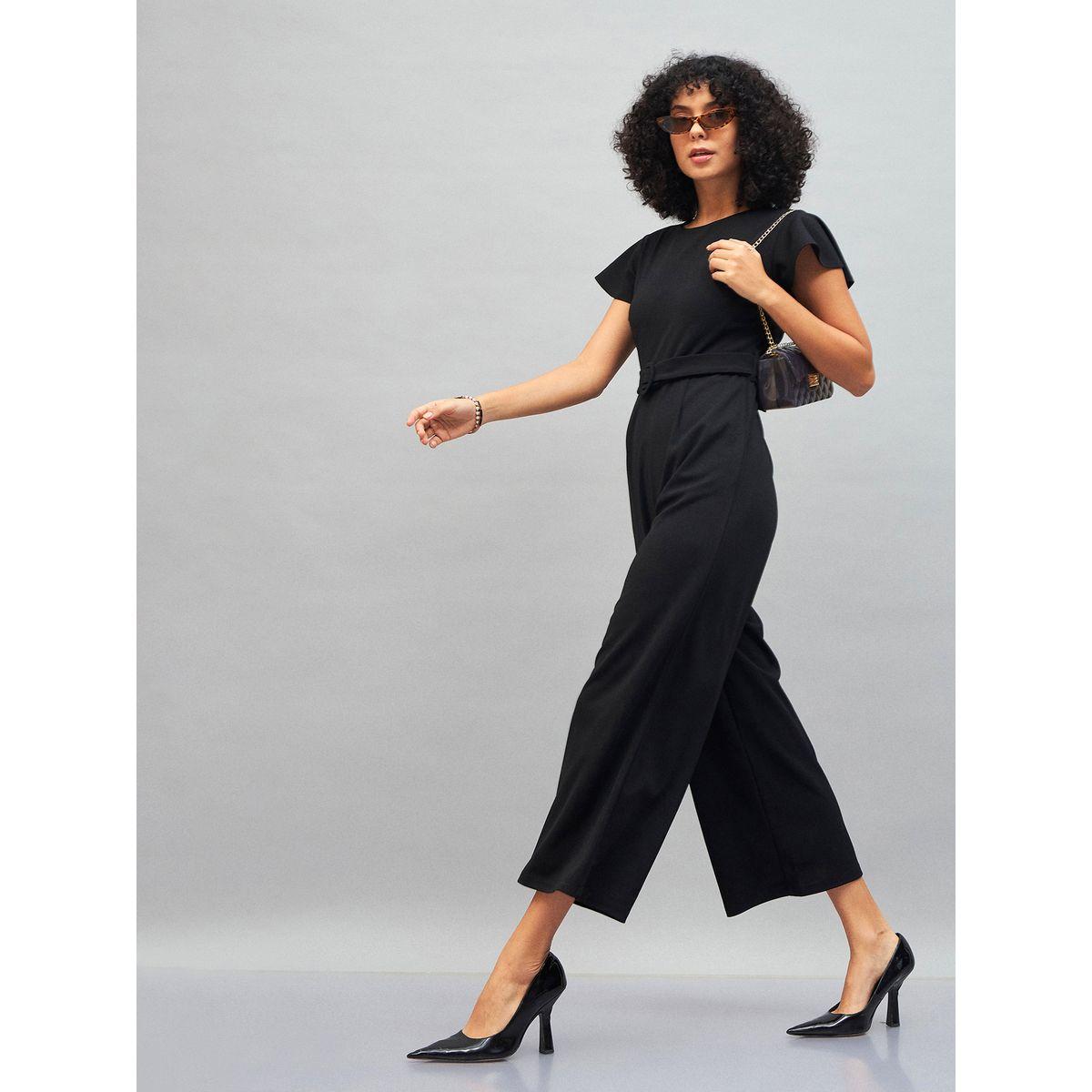 Sassafras X Styli Solid Belted Jumpsuit with Short Sleeves-women-clothing-jumpsuits-image-1