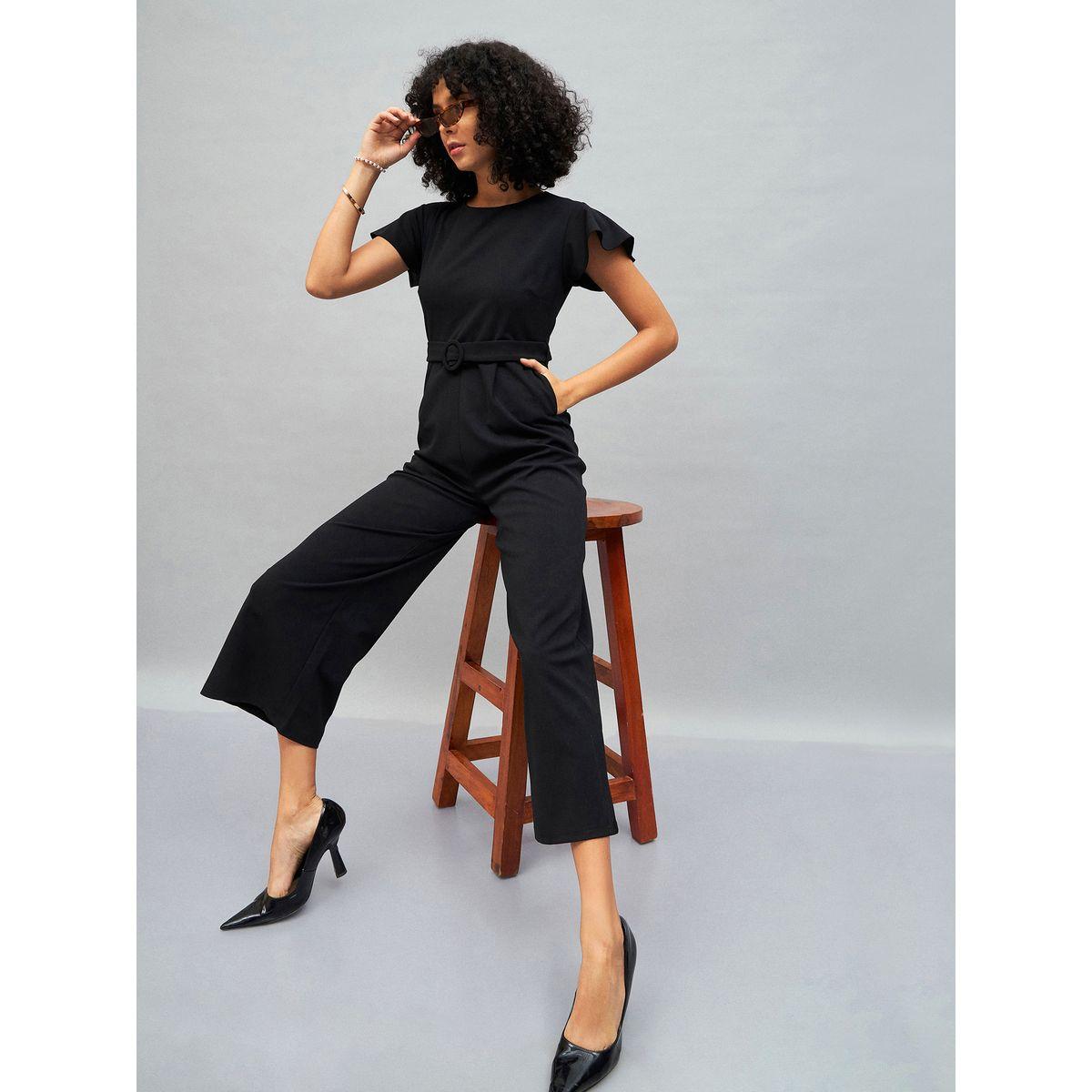 جمبسوت سادة بأكمام قصيرة وحزام ساسافراس × ستايلي-women-clothing-jumpsuits-image-2