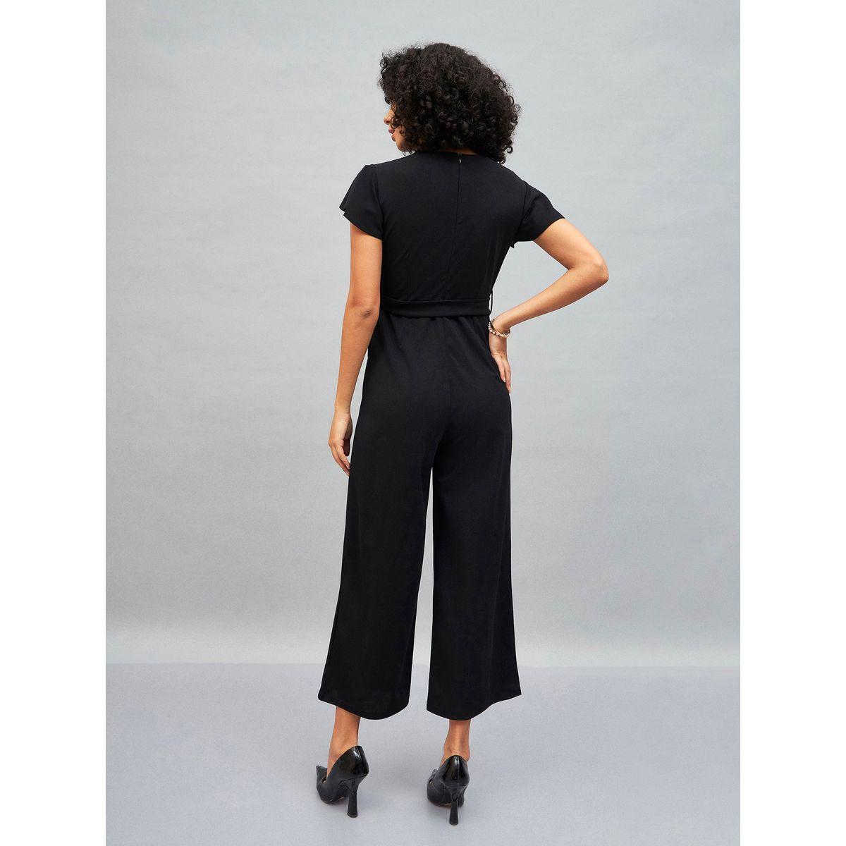 جمبسوت سادة بأكمام قصيرة وحزام ساسافراس × ستايلي-women-clothing-jumpsuits-image-4