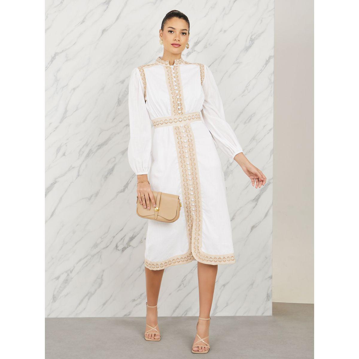 فستان ميدي مُطرّز بدانتيل مع ازرار غلق-women-clothing-dresses-image-4