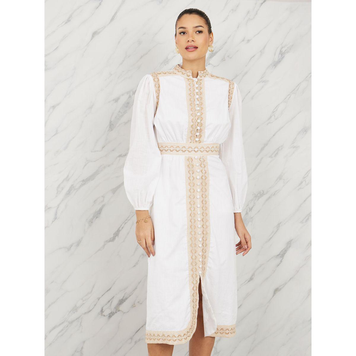 فستان ميدي مُطرّز بدانتيل مع ازرار غلق-women-clothing-dresses-image-3